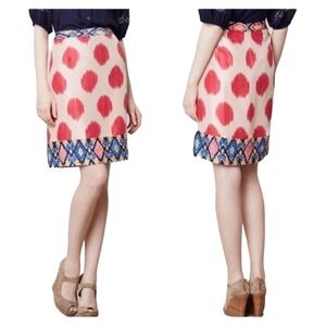MAEVE Anthropologie Silk Pencil Skirt Womens Size 2 Pink Polka Dots Embroidered